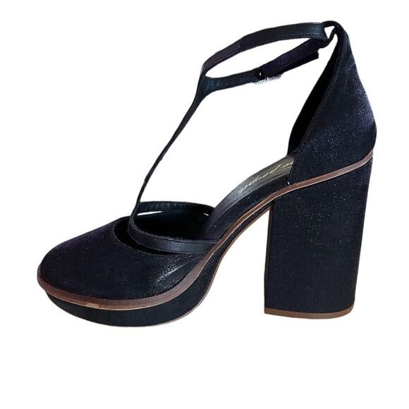 Free People Wythe Platform Heels Women's 7.5 38 Black Block Heel Open Toe - Picture 7 of 10